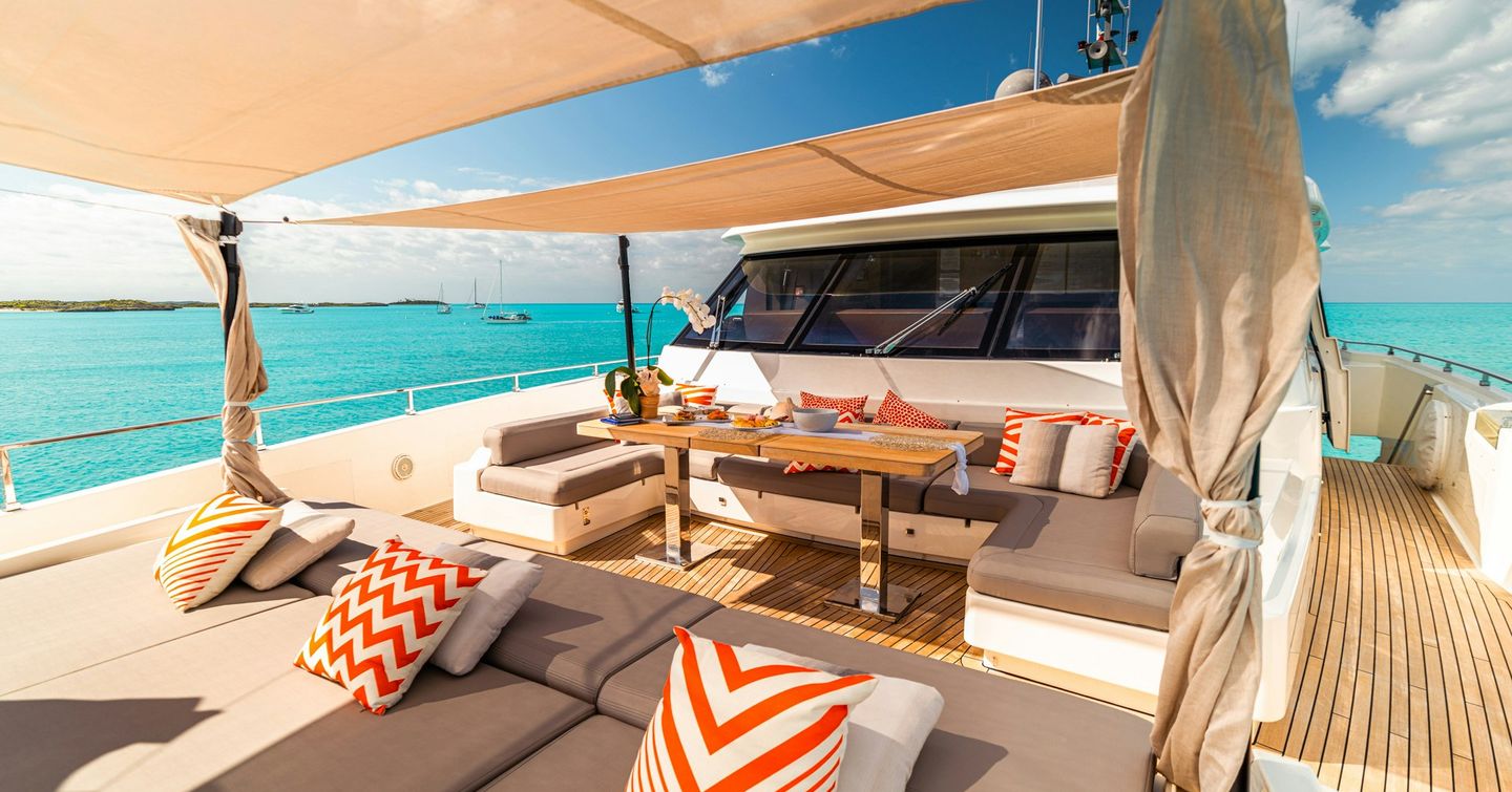 Superyacht Fifi's foredeck canopy and sunpads 