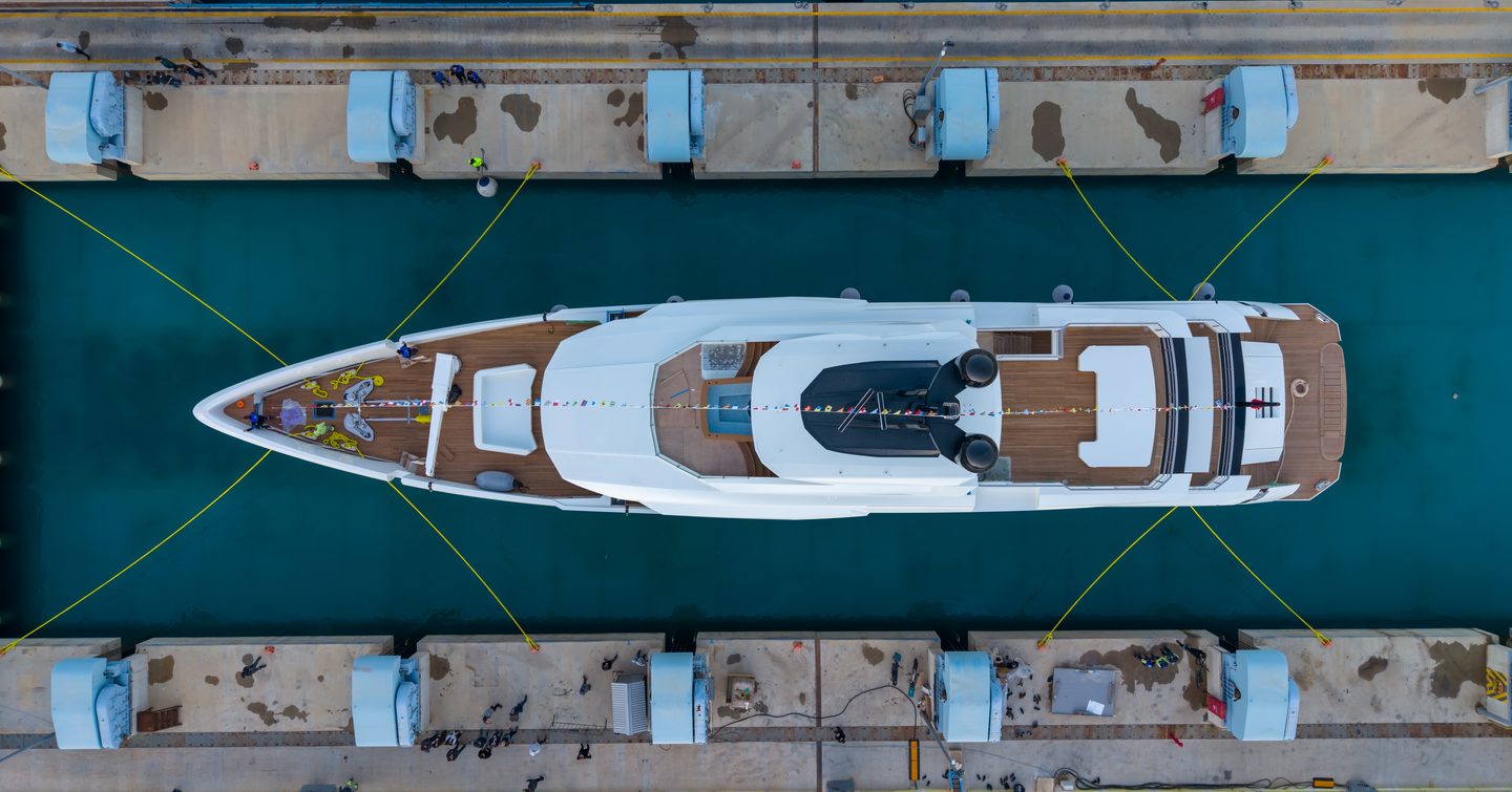 Aerial view of Bilgin 170 Superyacht Ada at launch