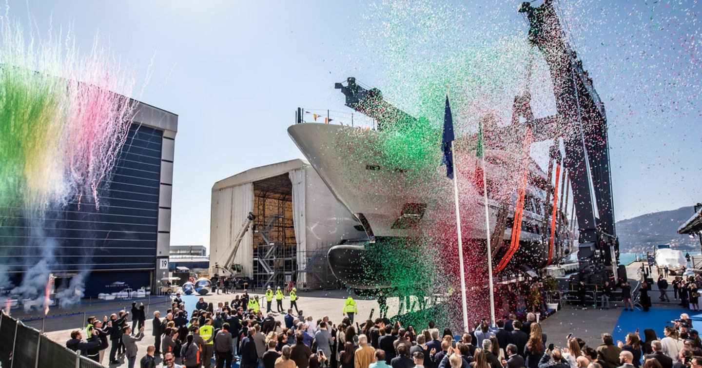 Baglietto T60 Superyacht Kinda II at launch with confettie