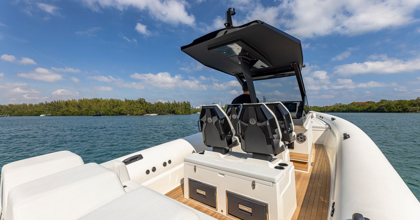 Technohull GTX dayboat helm station and hardtop
