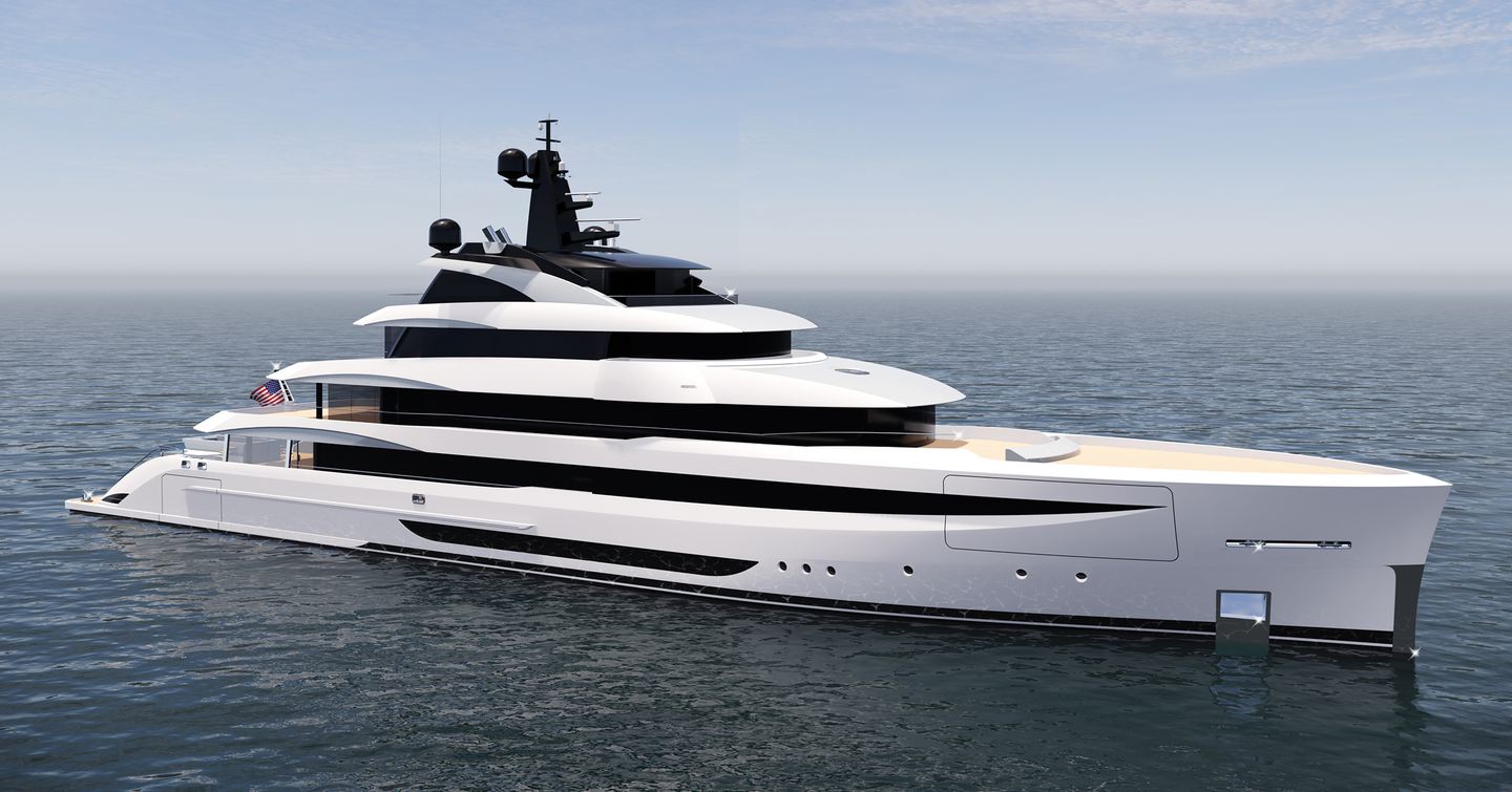 Rendering of CRN's C146 superyacht under way