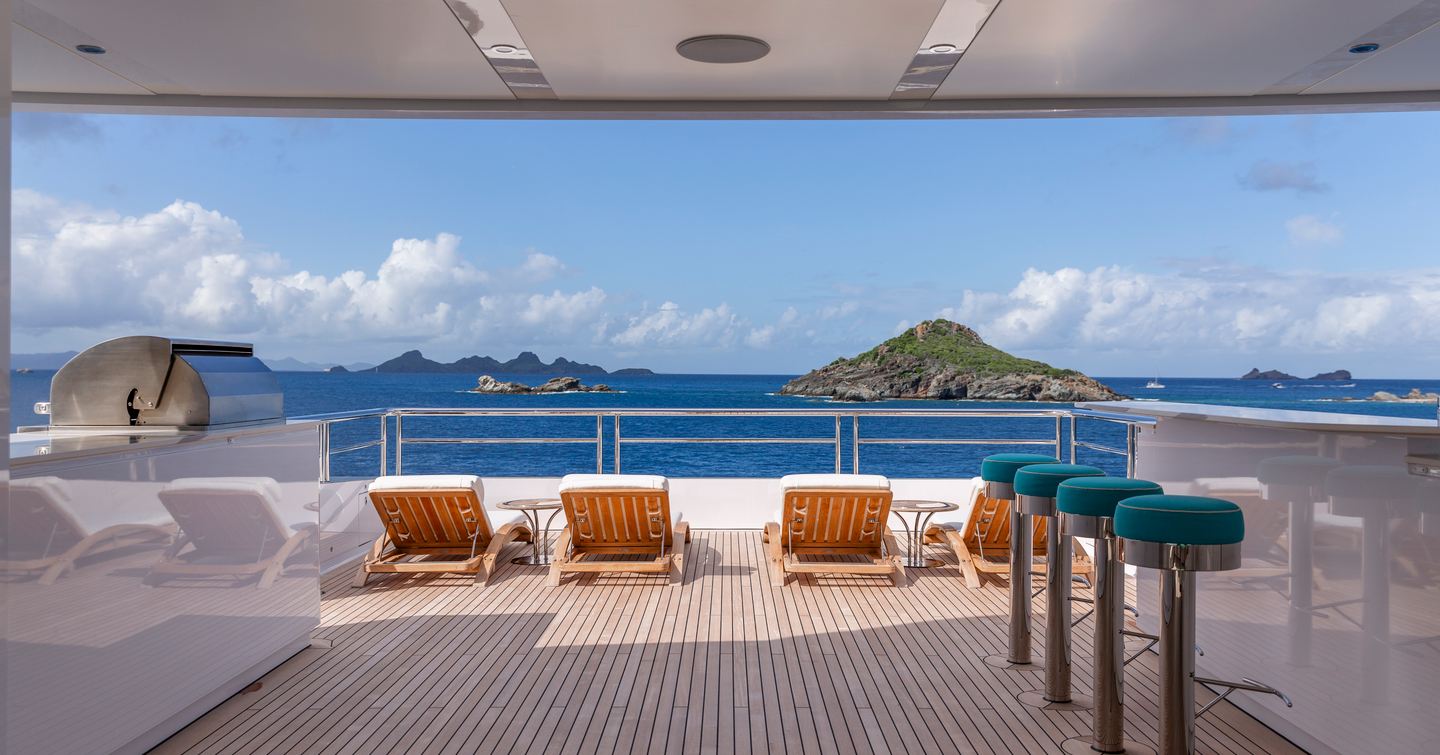 Superyacht Asia's sundeck with sunpads 