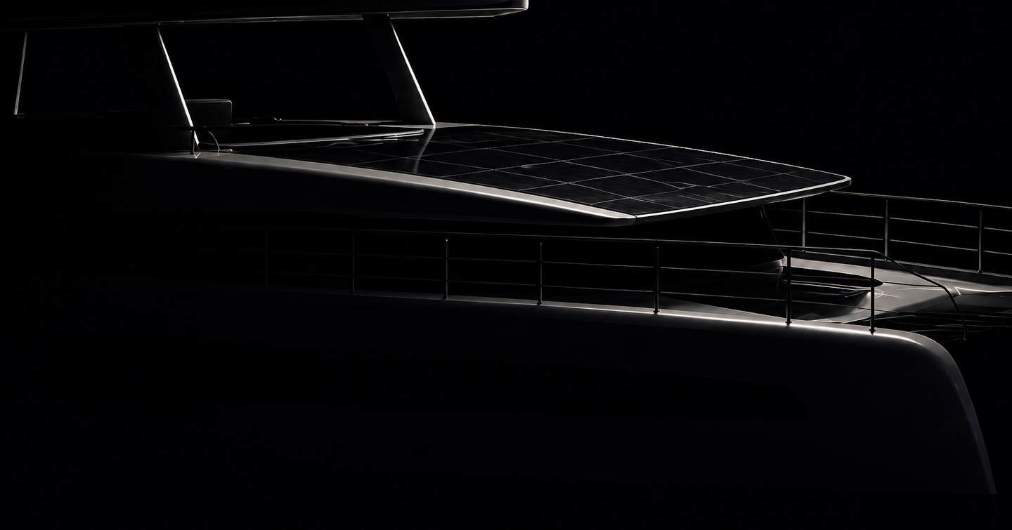 Black and white sketch of Pioneer PY60 Catamaran solar panels 