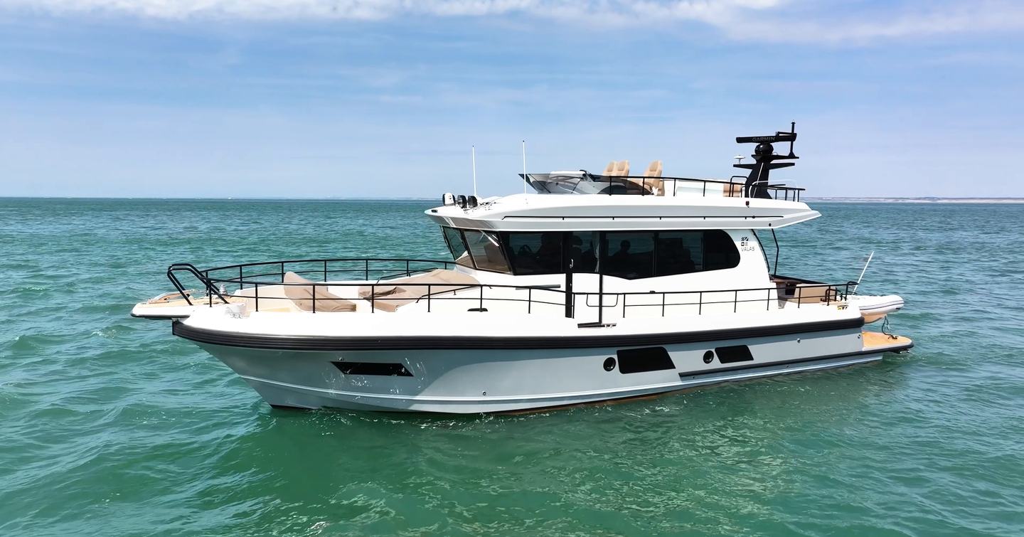 Nord Star 49+ motor yacht underway at anchor