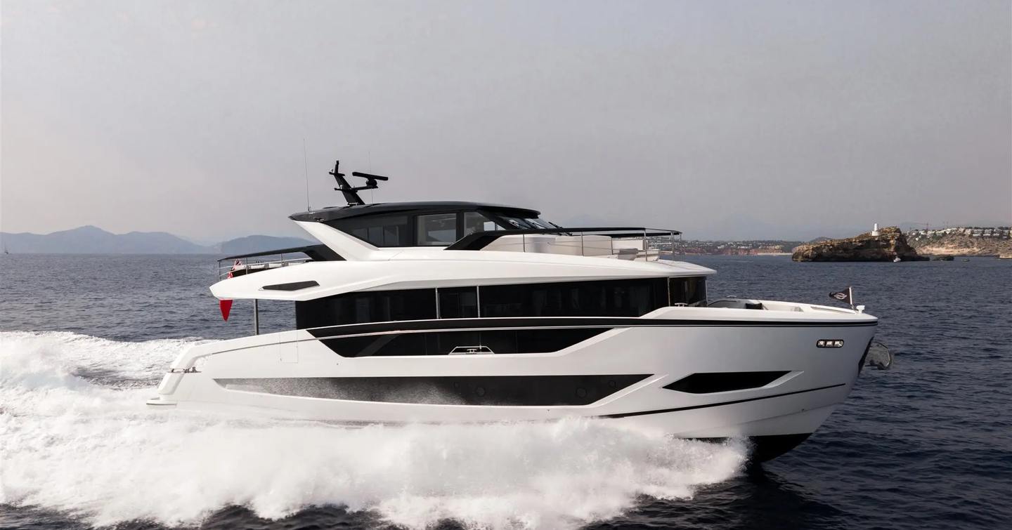Sunseeker 82 Ocean Enclosed motor yacht under way 