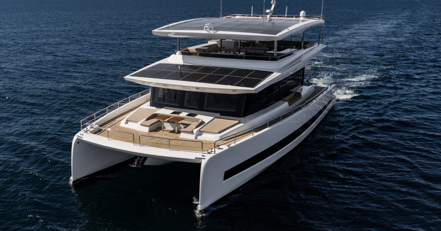 Catamaran GloriaMaris under way 