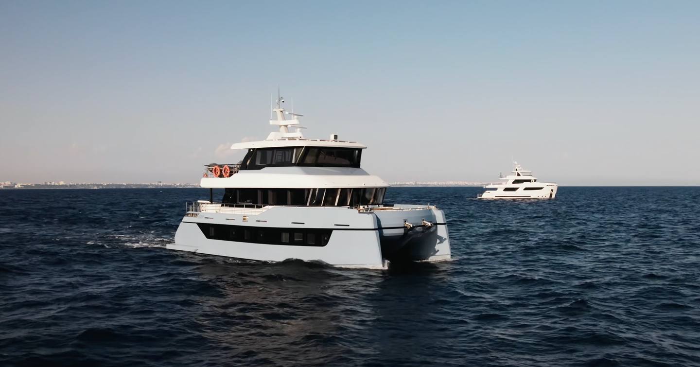 Bering BC60 Explorer Catamaran under way on sea trials