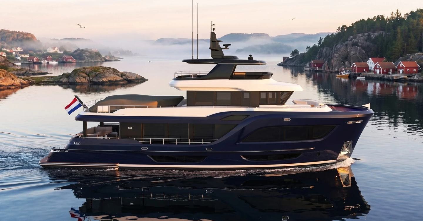 Rendering of Steeler Ocean Explorer 88 Yacht under way 