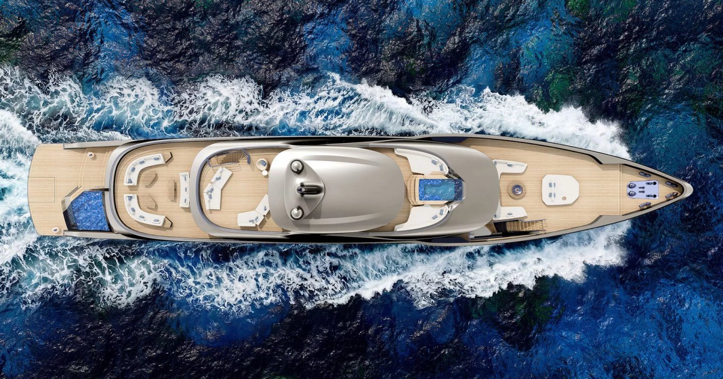 aerial Rendering of LIVIA Infinite superyacht under way 