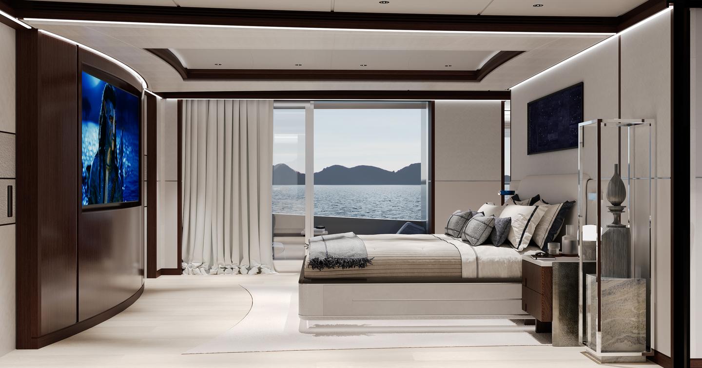Rendering of Heesen 55m Steel Superyacht Frida master cabin 