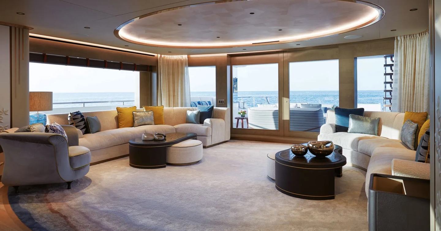 Superyacht Somnium's interior lounging area 