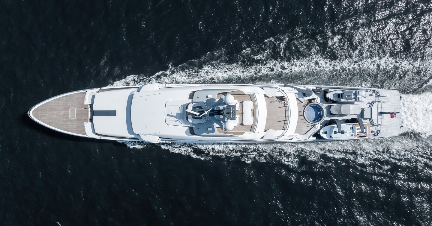 Aerial view of Oceanco Support Yacht Draak under way