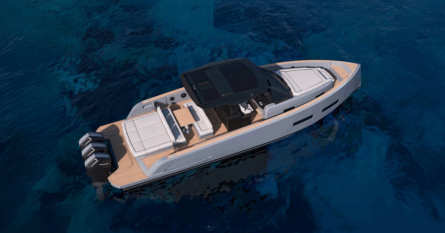 Rendering of the Pardo Yachts P43R motor yacht at anchor