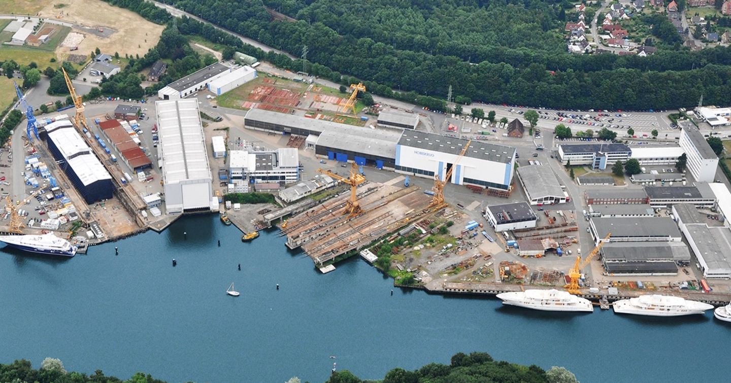 Aerial view of German shipyard