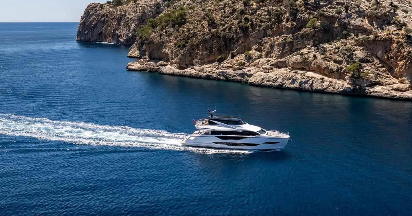 Fourth 27m Sunseeker 90 Ocean Enclosed motor yacht under way 