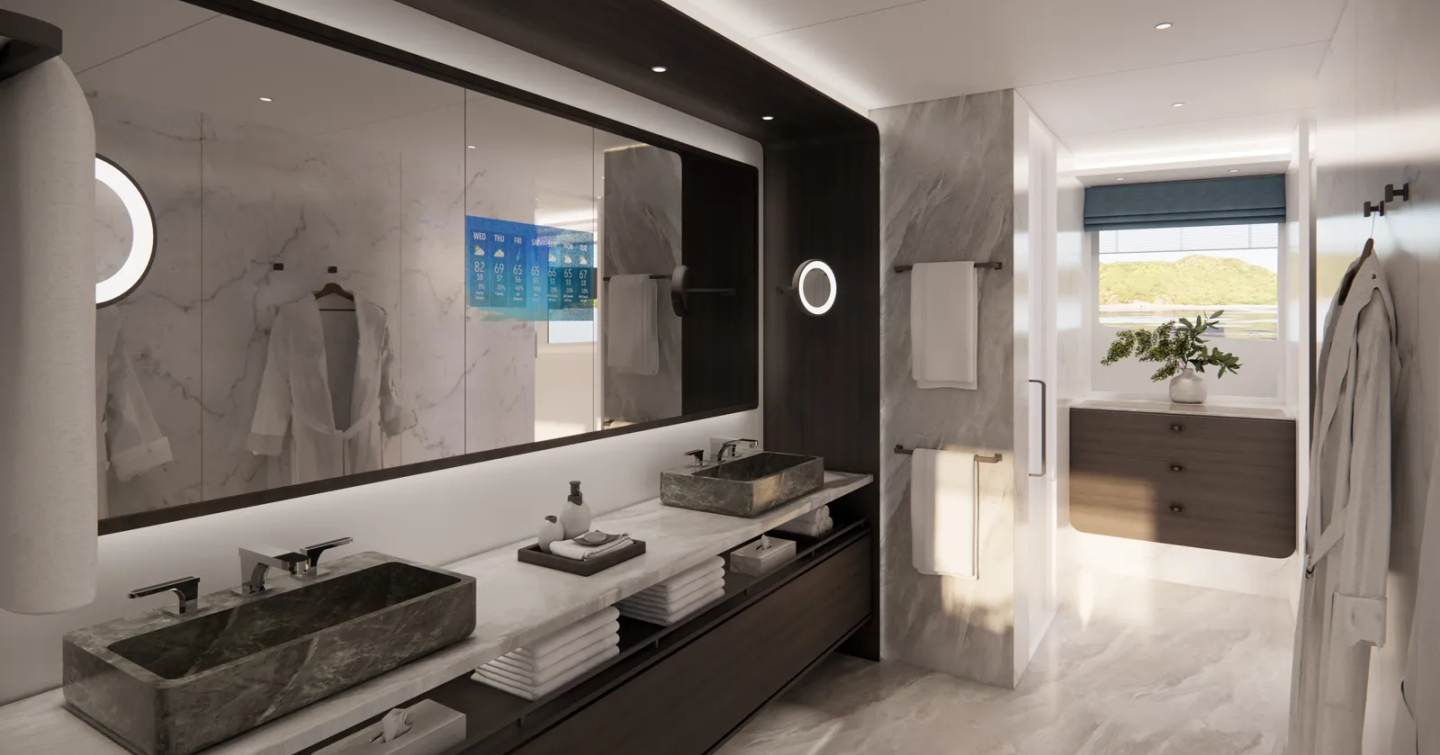 Rendering of superyacht Project Discovery cabin ensuite 