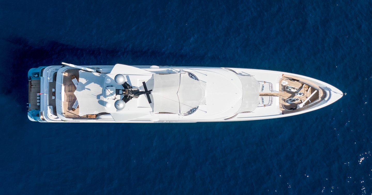 Abeking & Rasmussen superyacht Scott Free at anchor aerial view 