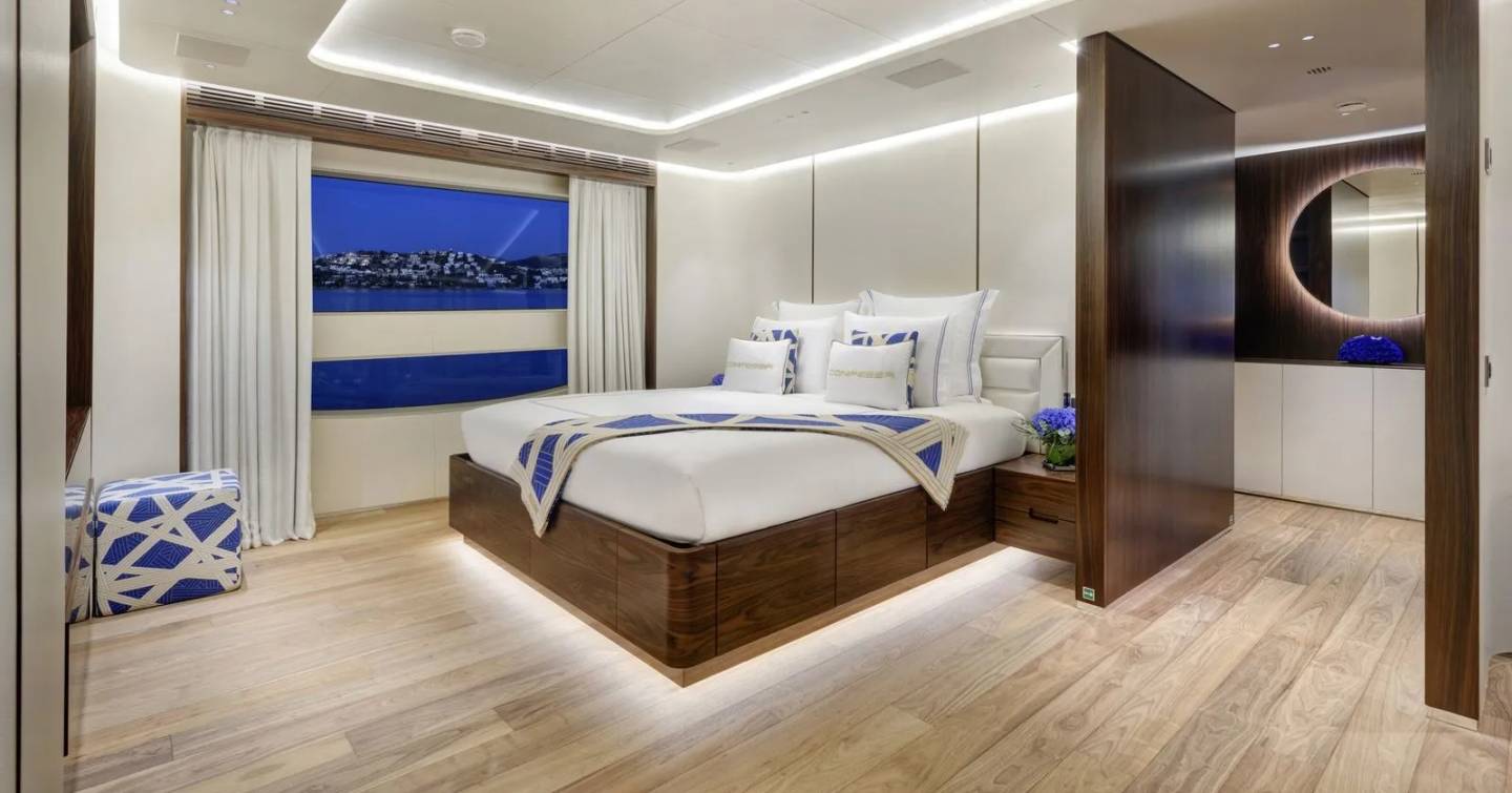 Benetti motor yacht Confessa master cabin with large window 