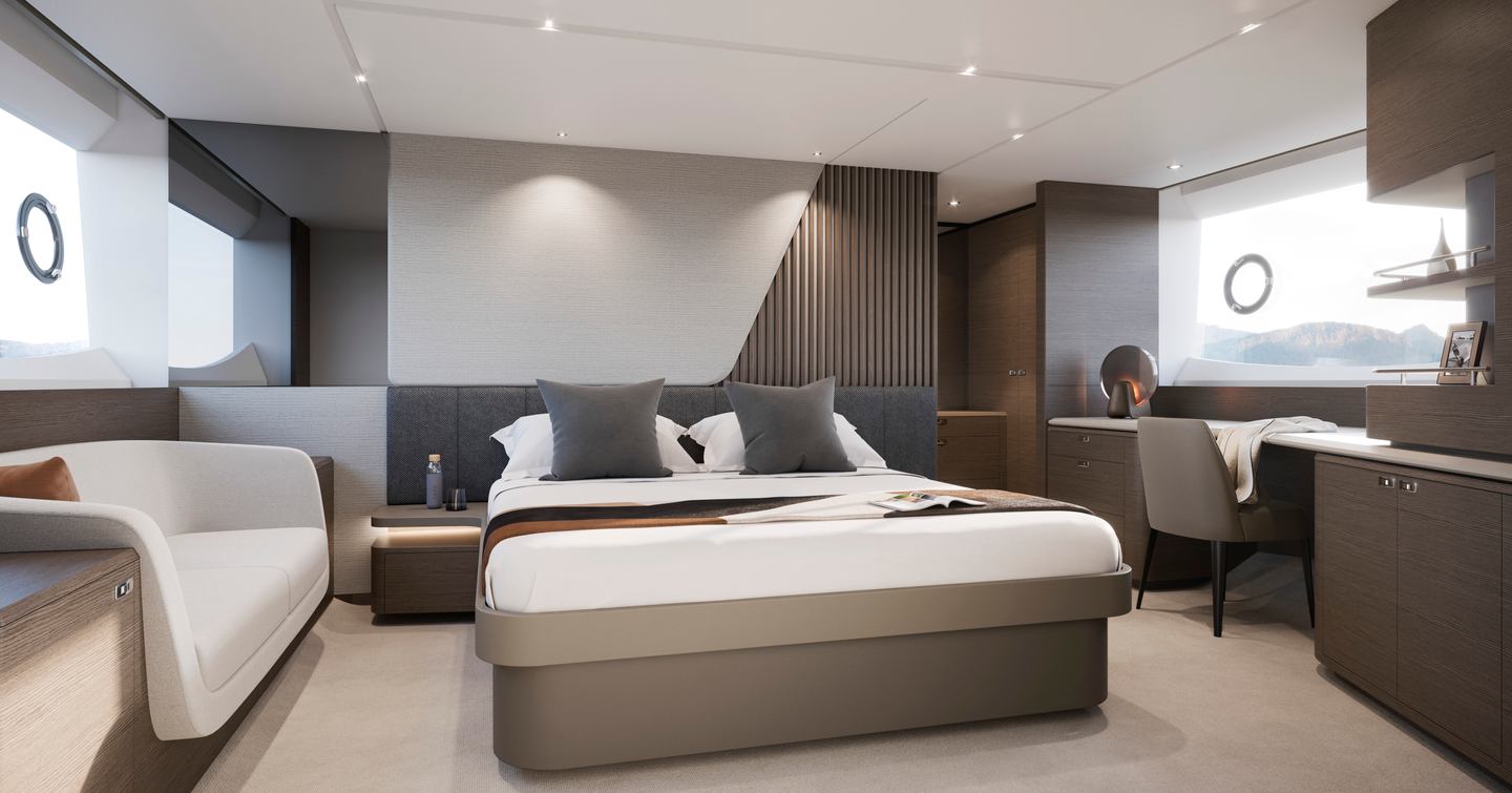 Rendering of Princess S74 motor yacht owner's cabin