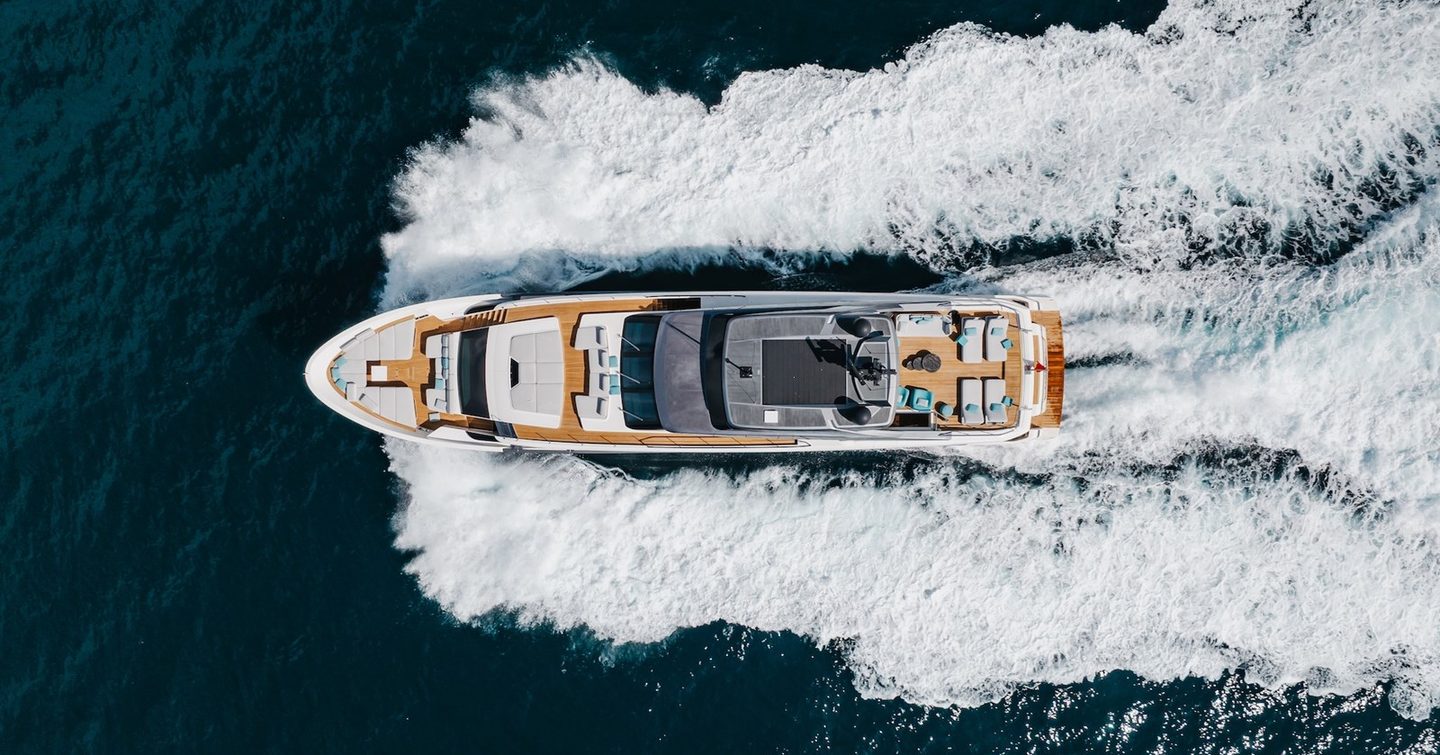 Aerial view of Superyacht Ambar under way 