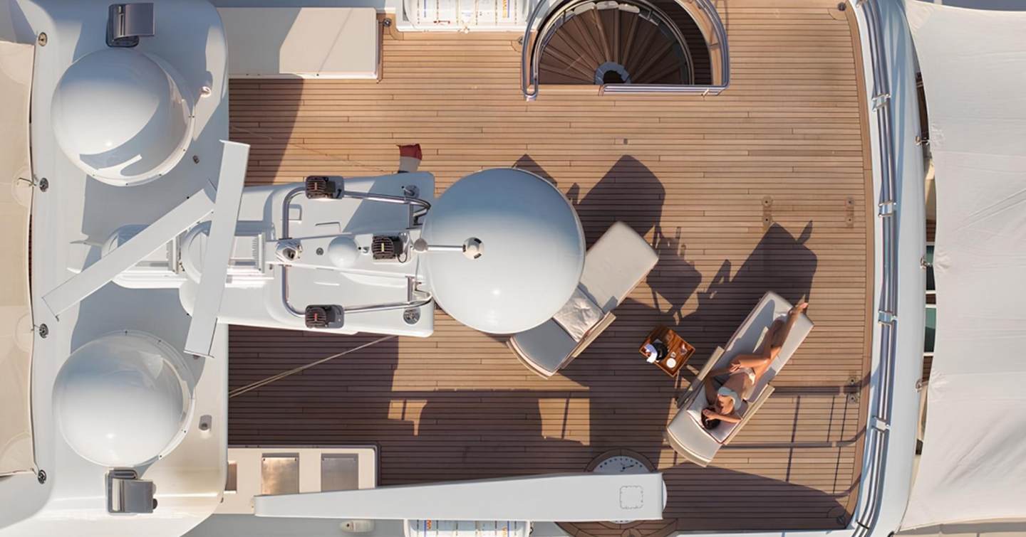 Aerial view of Superyacht Philosophy's sundeck