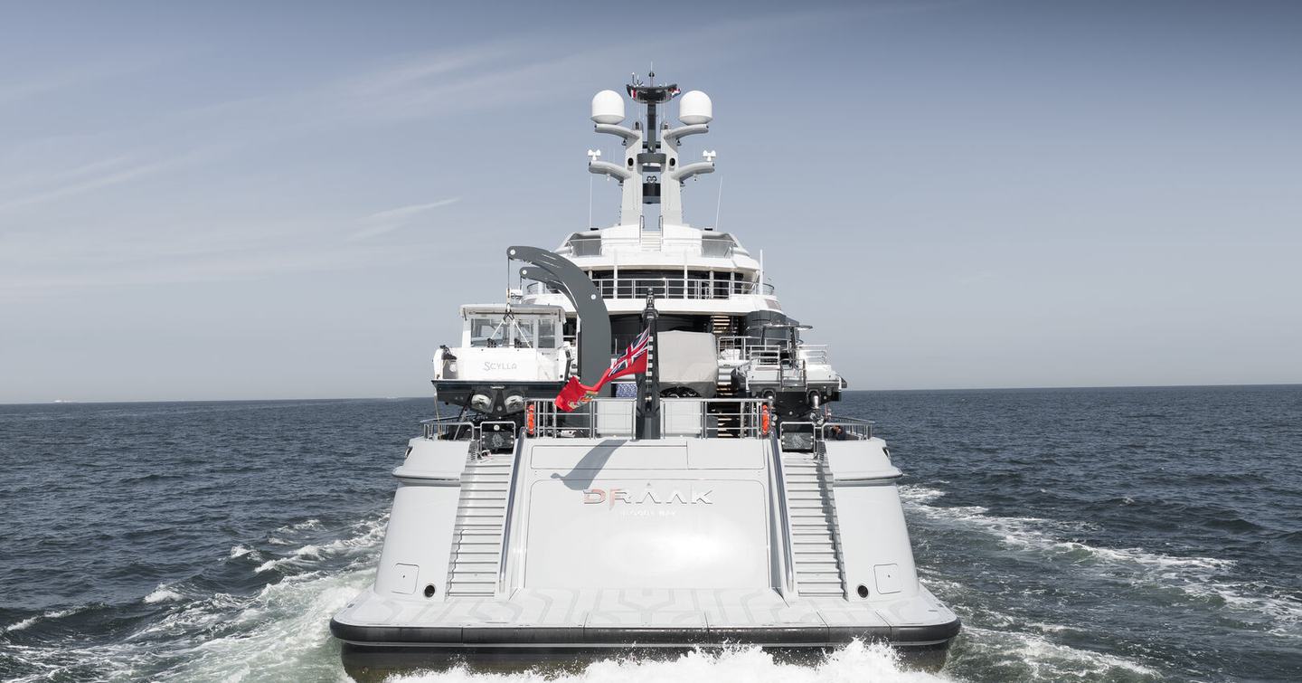 Oceanco superyacht Draak underway view of beach club 