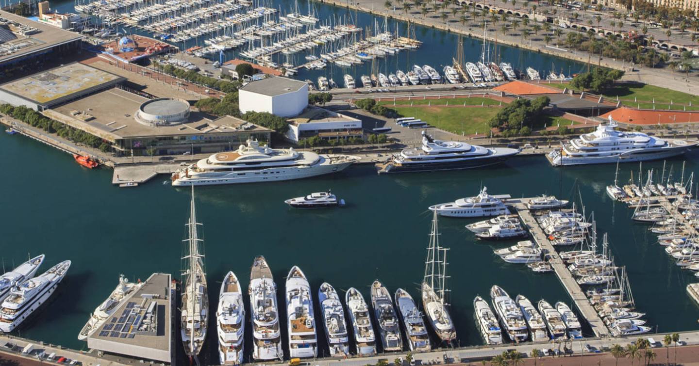 Superyachts docked at Marina Port Vell in Barcelona