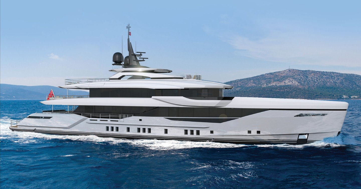 Rendering of Bilgin 163 II superyacht under way 