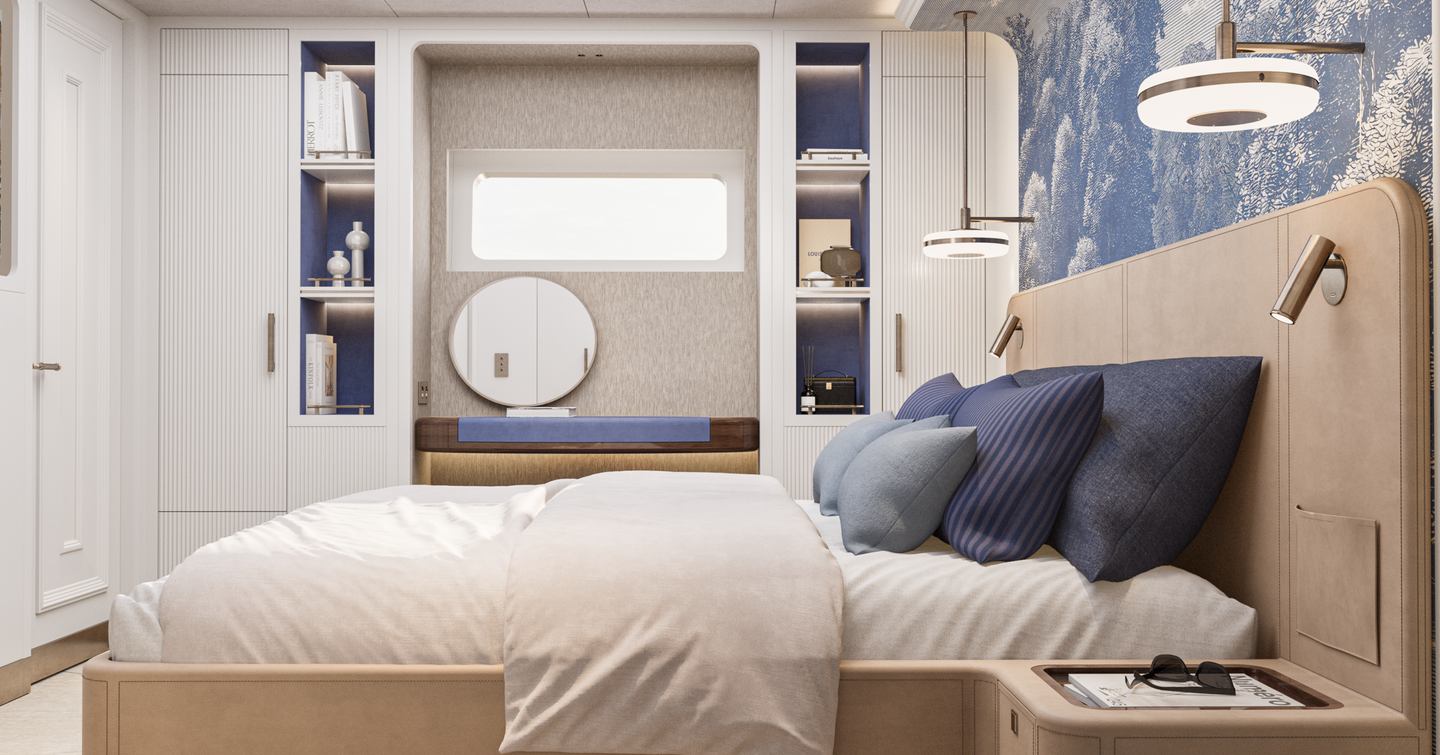 Rendering of Moonen 122 Martinique Hull 8's  guest cabin