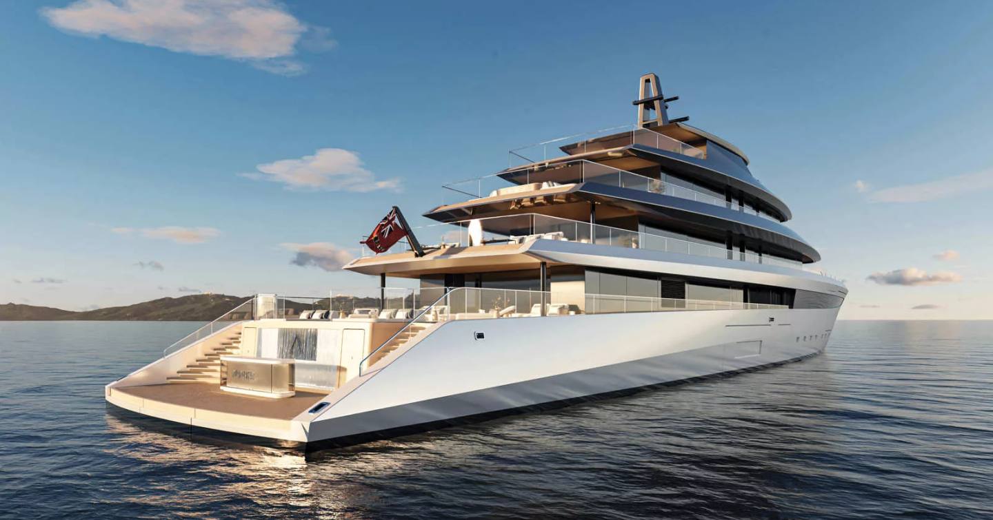 Rendering of Heesen Superyacht Project Ananda at anchor 