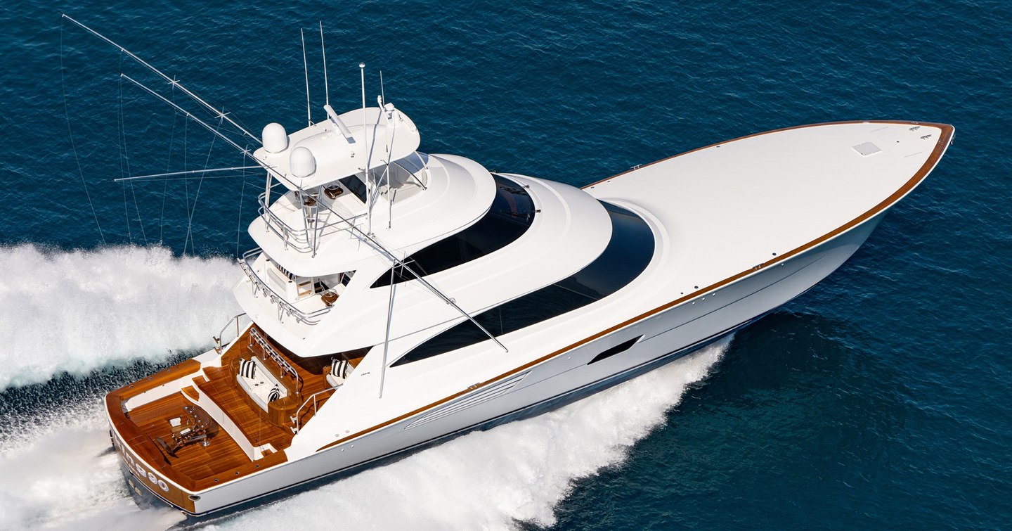 Viking 90C motor yacht underway side view 
