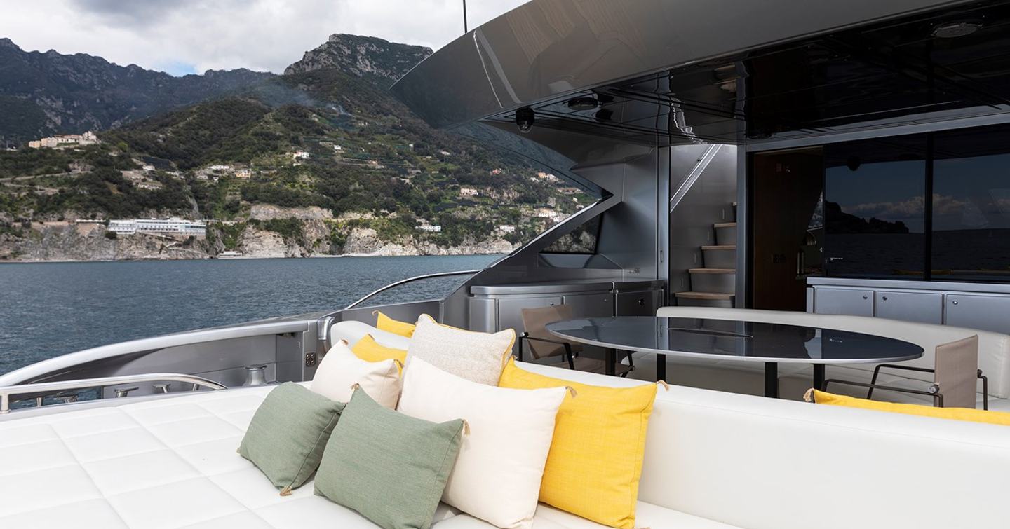 Pershing 108 superyacht Grace aft deck sunpads 