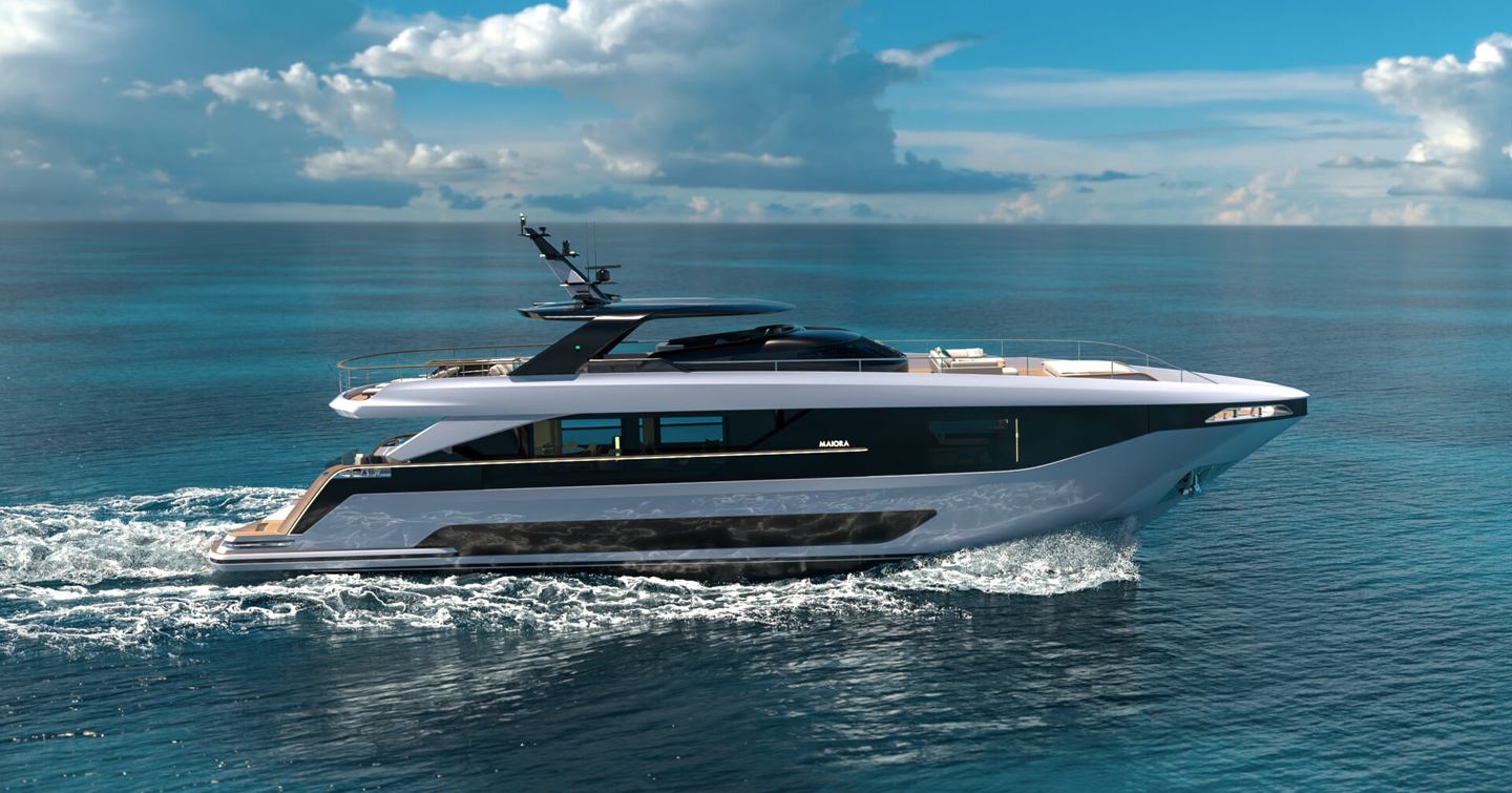 Rendering of Maiora M30 superyacht under way 