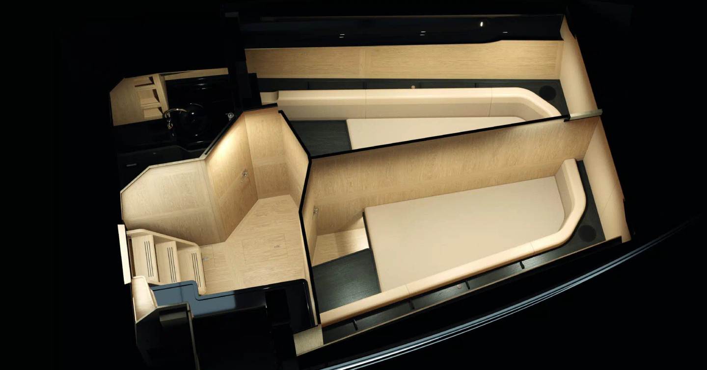 Windy Boats SR53 Tender twin cabin layout rendering 