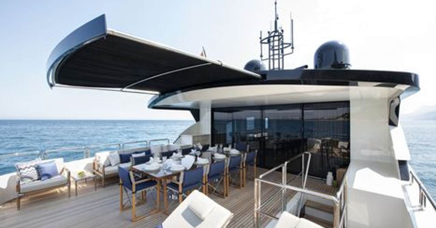 First Lazzara UHV 100 yacht sundeck dining area 