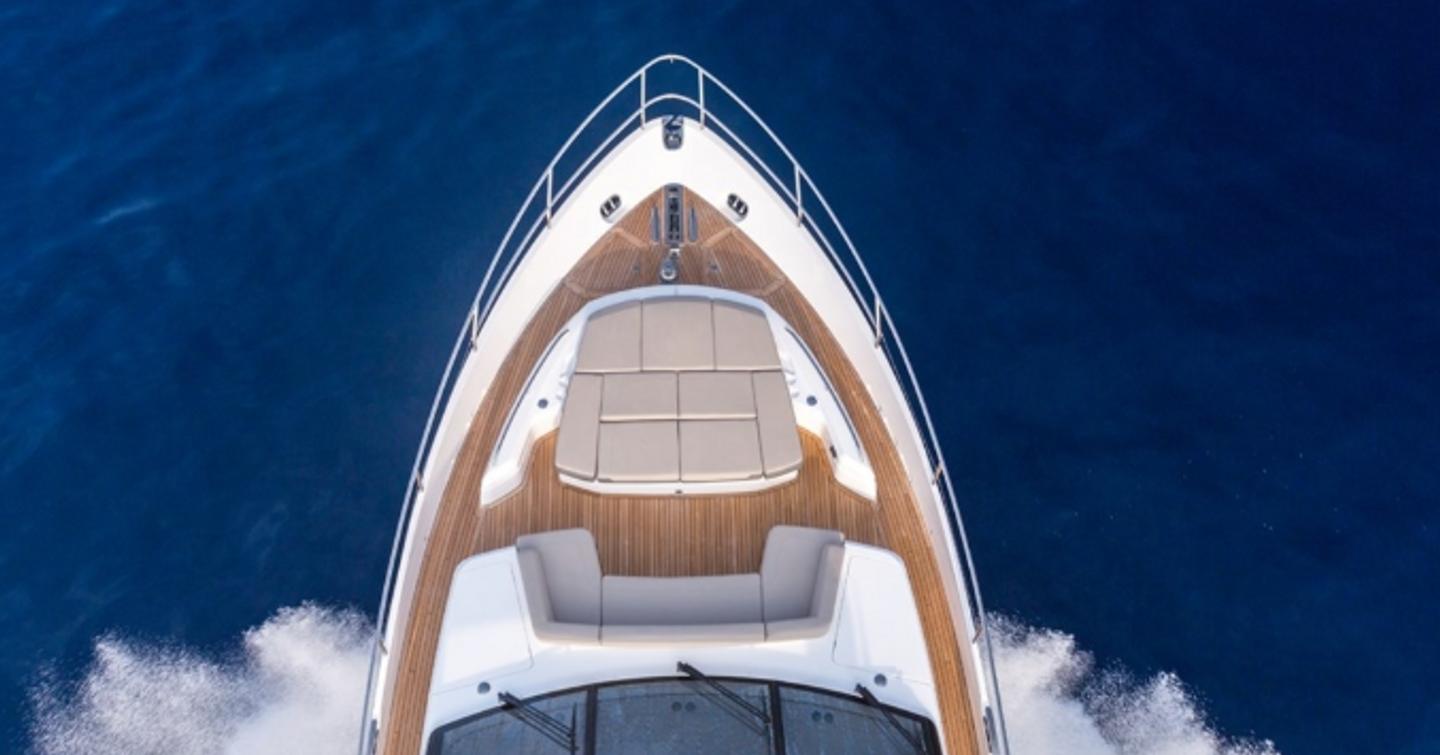 The bow of a Princess Y85 superyacht.