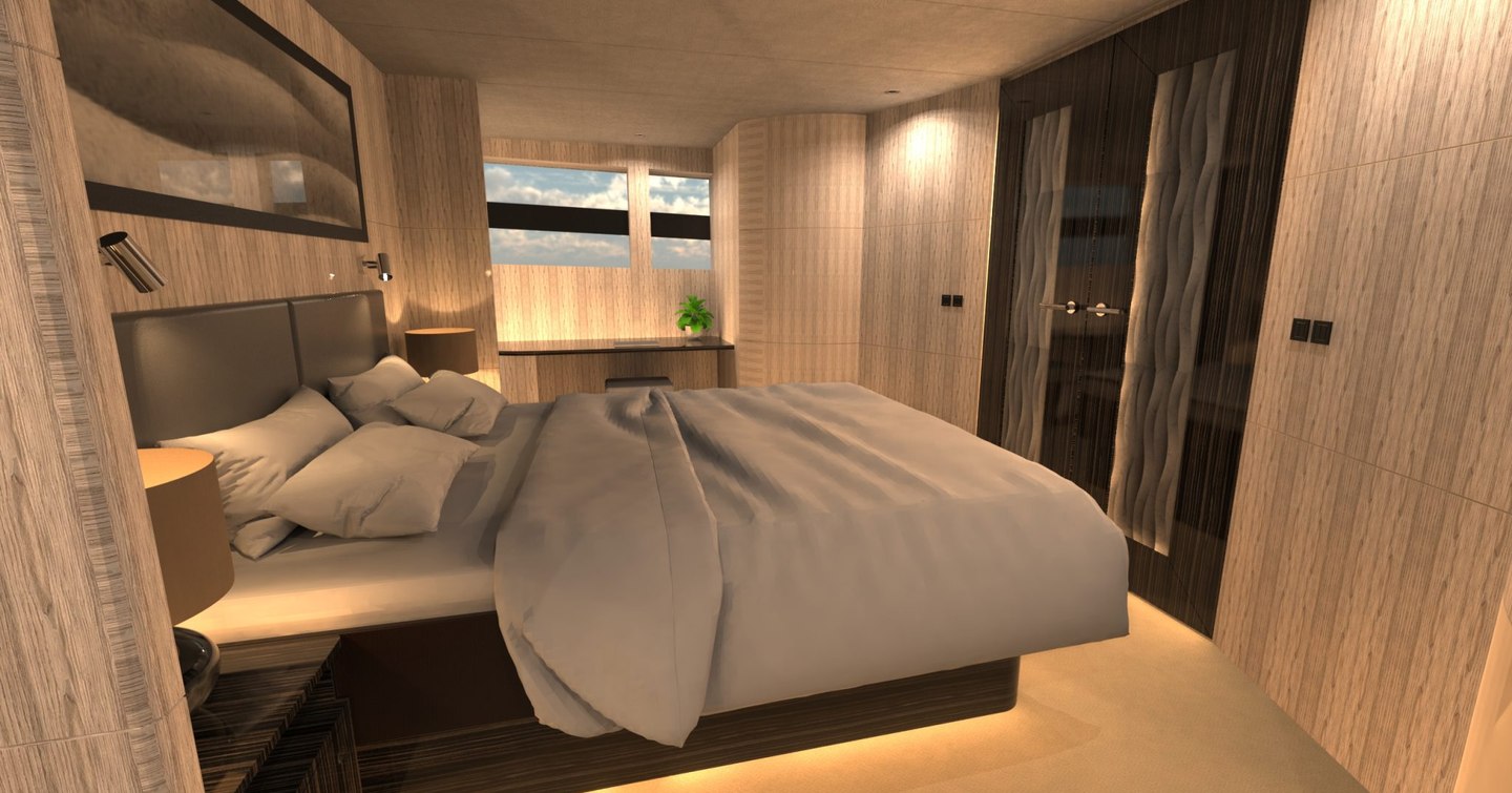 Rendering of St-Barth 85 Fly motor yacht master cabin 