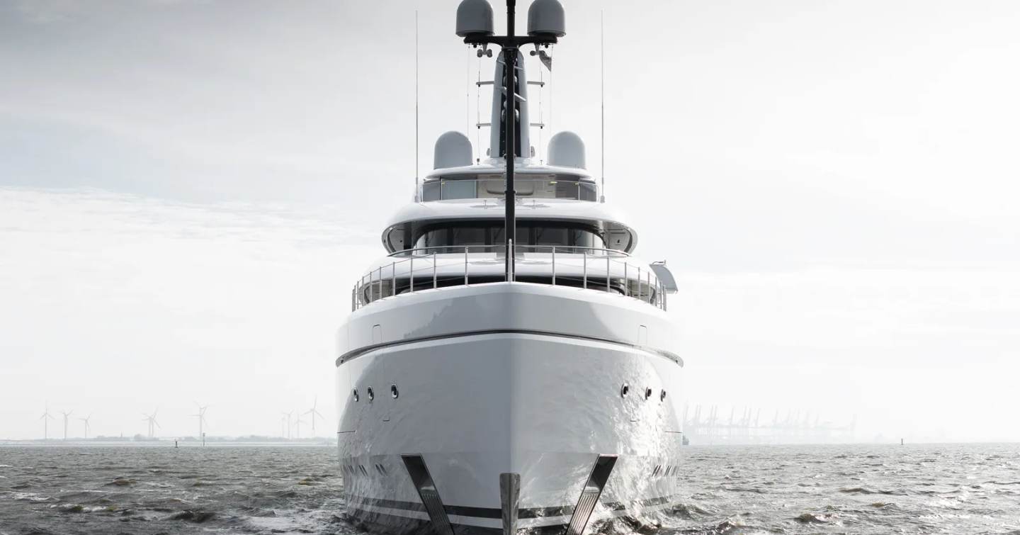 Front shot of Superyacht Odisea under way 