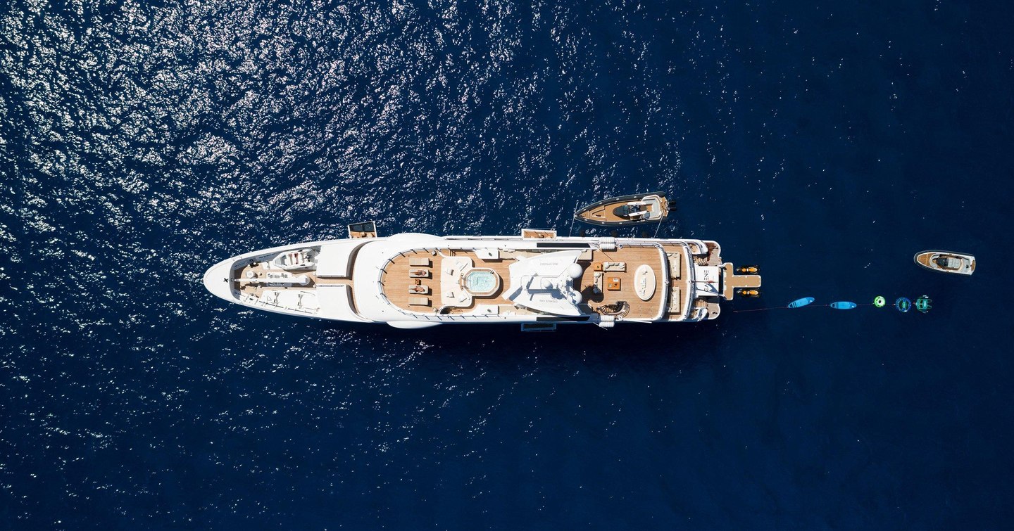 Galene at anchor ariel view