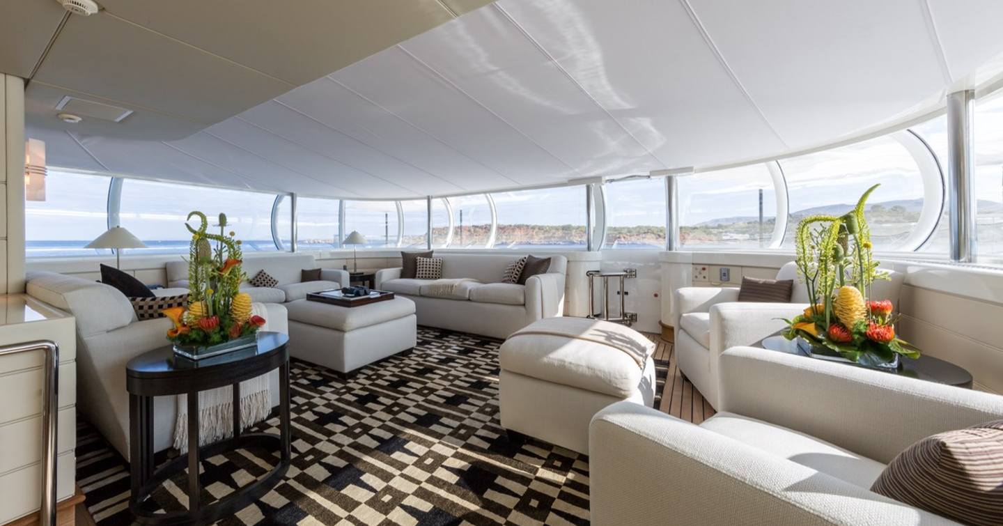 Blohm+Voss Superyacht Zeus salon with white sofas 