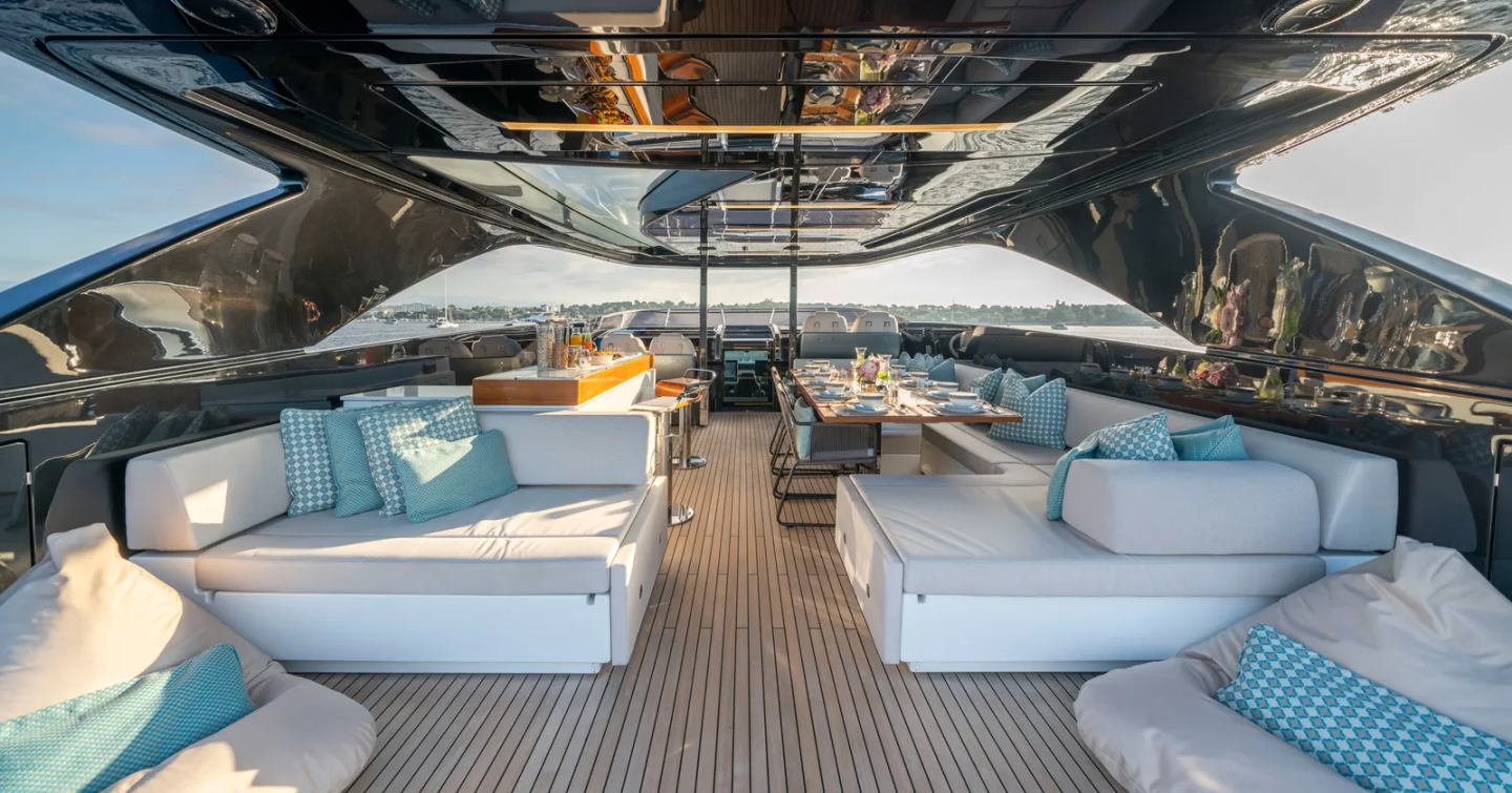 Superyacht Elysium I skydeck with shaded seating