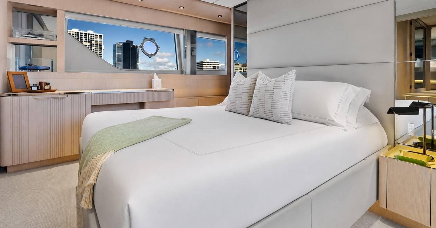 Ferretti motor yacht Alveare master cabin with large window 