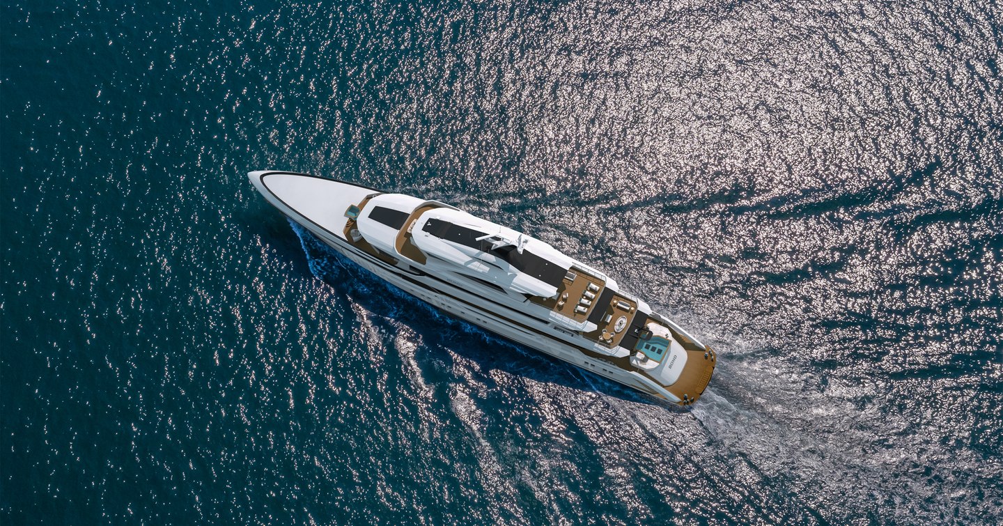 Aerial Rendering of Bilgin superyacht Project Bond under way 