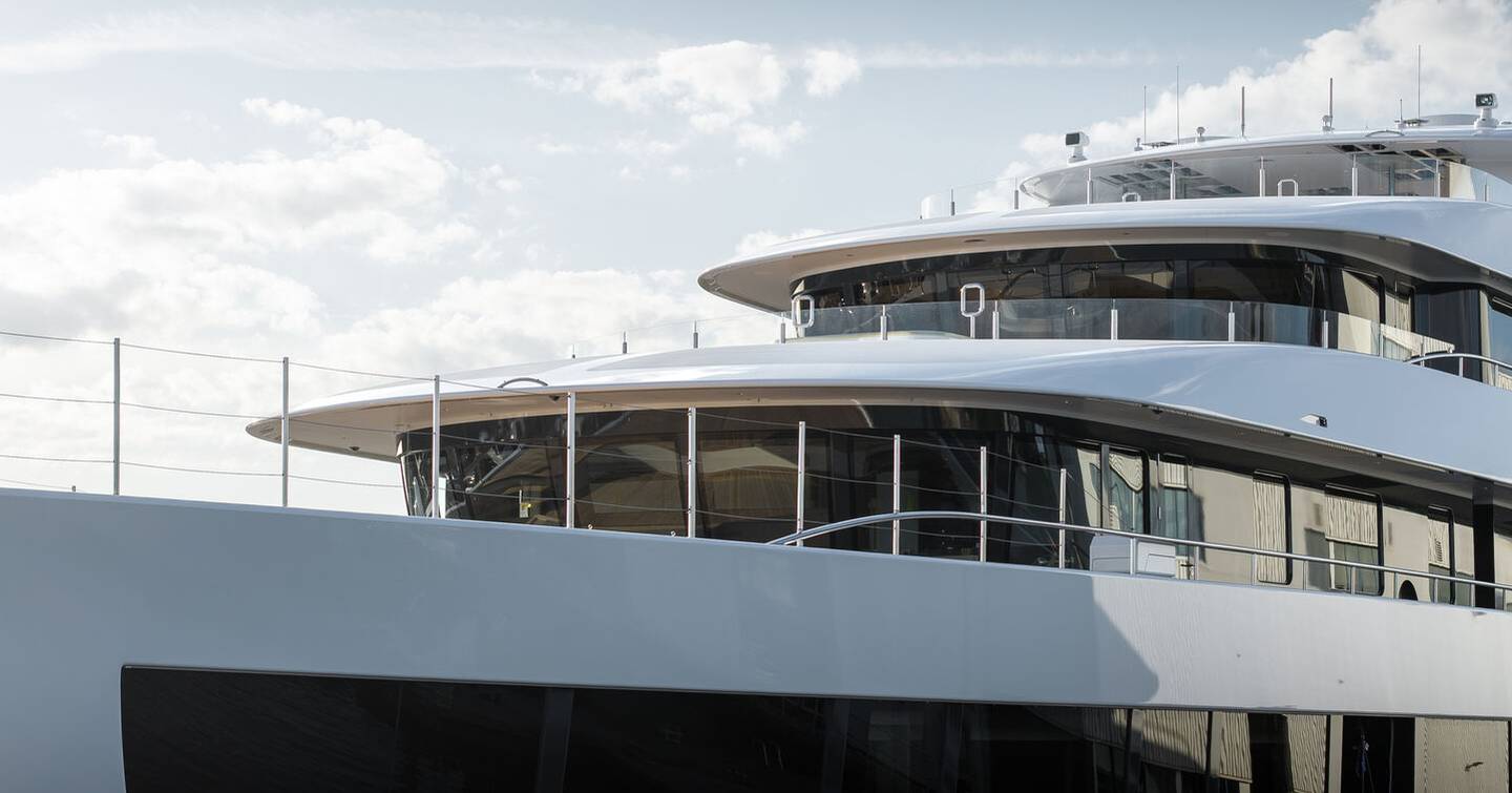  Feadship 716 superyacht at shipyard close up of decks 