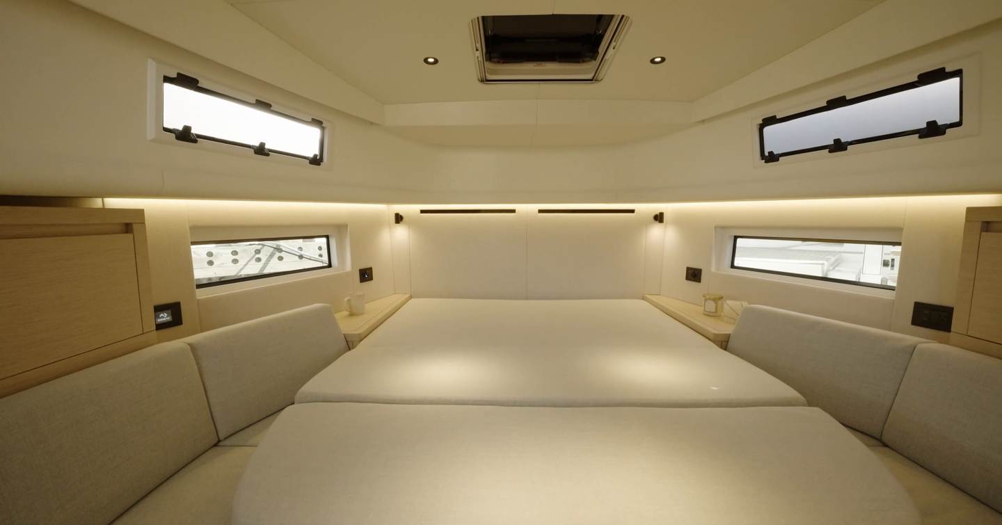 Pardo-43-Review-saloon-berth-converted-into-double-bed-interior