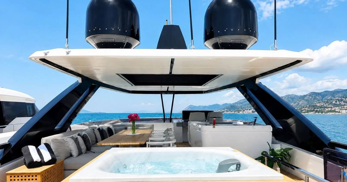 Ferretti motor yacht Lady Aga sundeck with jacuzzi 