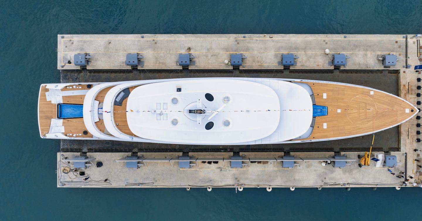 Aeria view of Superyacht Belita at launch