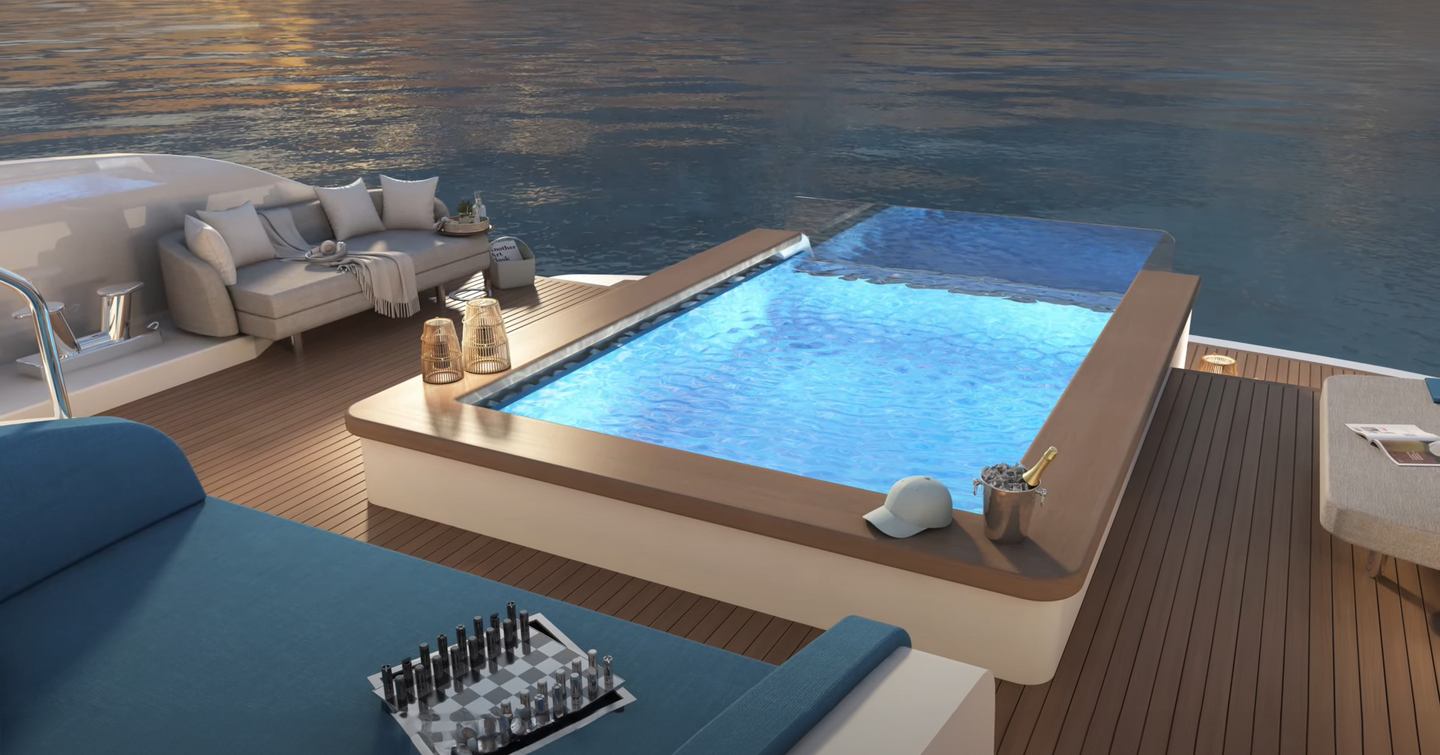 Superyacht Project Grace rendering infinity pool on aft deck 