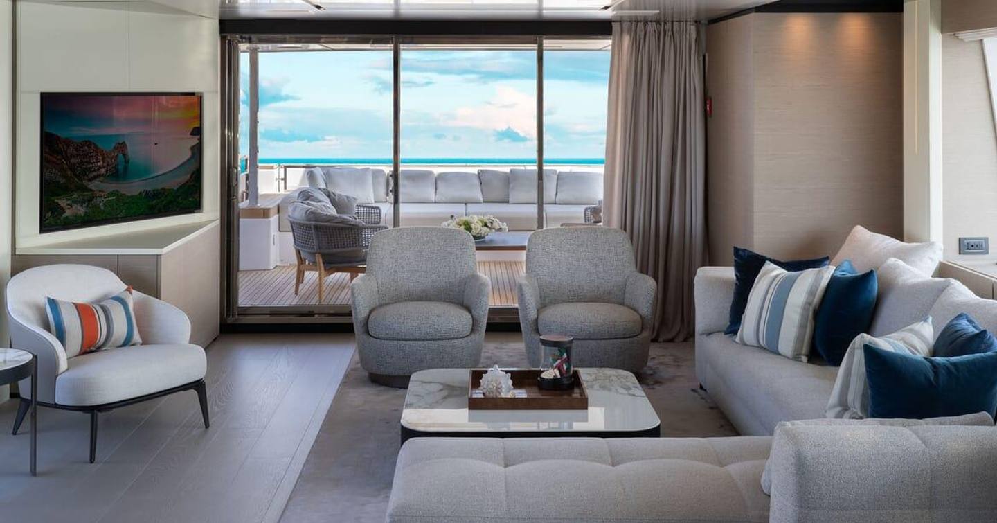  Custom Line yacht Adelia main saloon lounge 