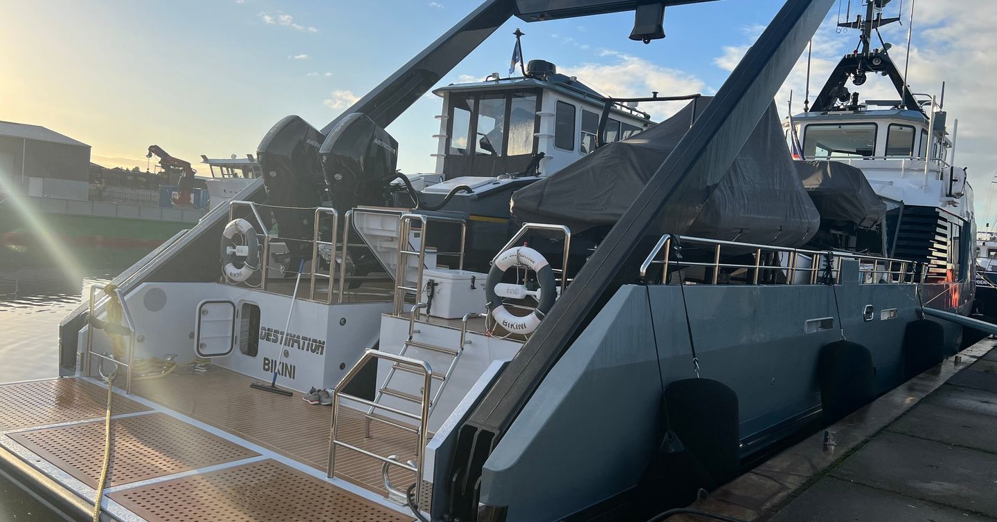  Conversion Yacht No Destination aft deck with tender on board 